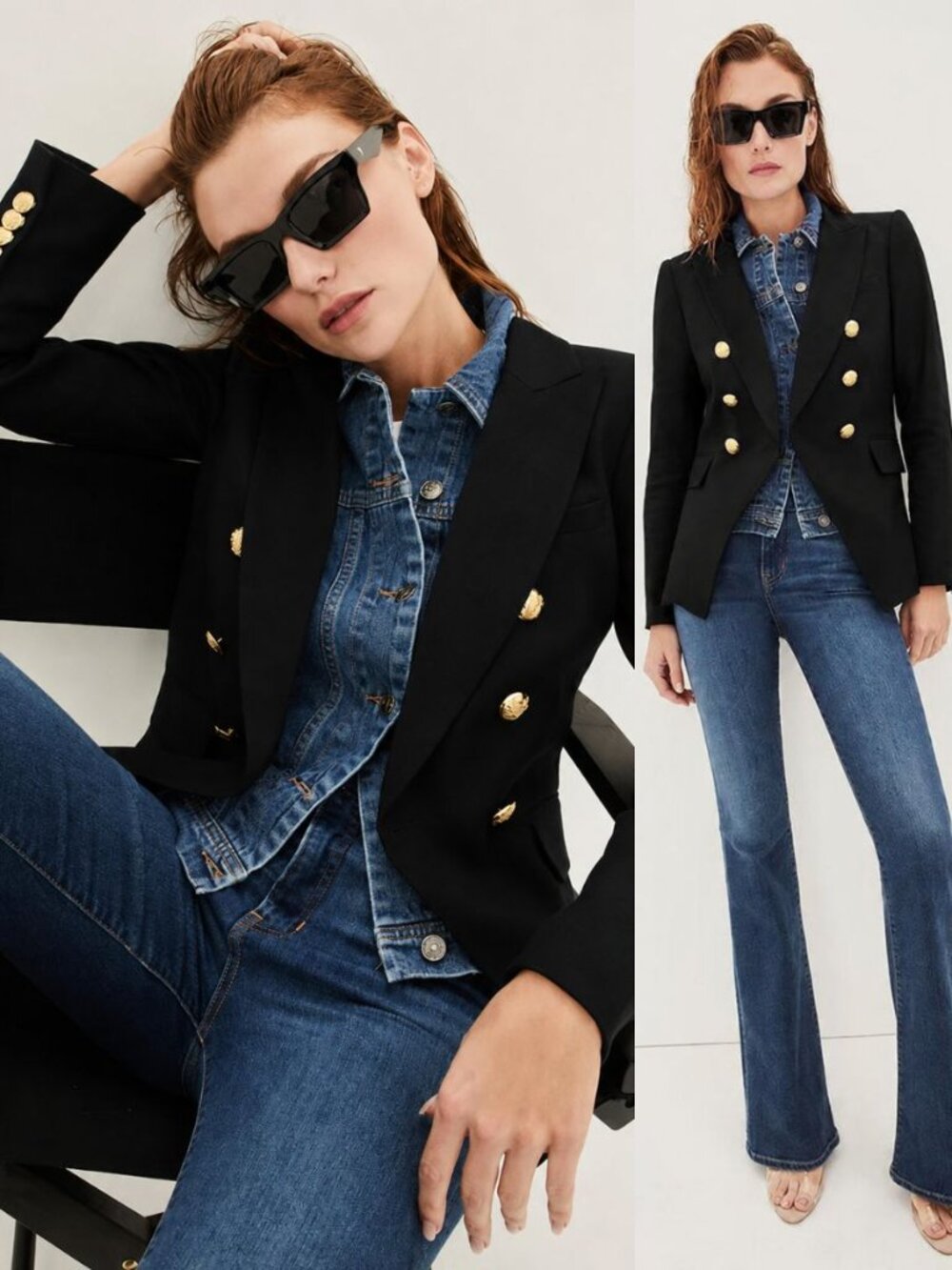 Veronica Beard Miller Black Blazer Slate Dickey Double Breasted Jacket Size 8